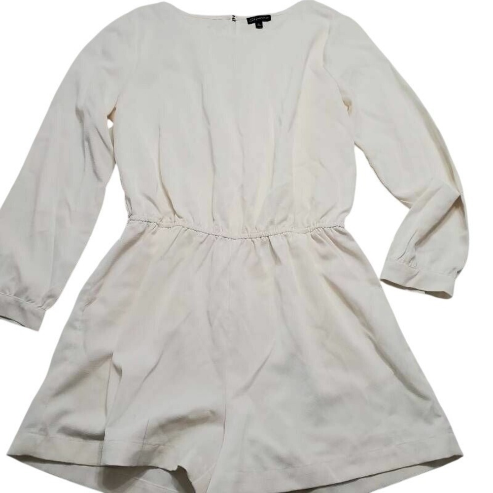 Shinestar Womens Romper Playsuit Ivory Keyhole Scoop Neck Long Sleeve XL